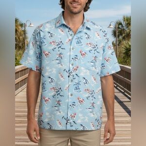 Caribbean Roundtree & Yorke Mens Woven Shirt Blue Tropical Hawaiian Beach